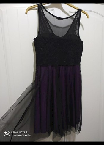 Mor Dantel Detaylı Kısa Gotik Abiye Elbise - Görsel 6