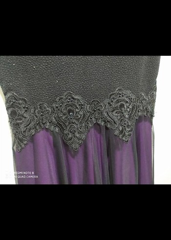 Mor Dantel Detaylı Kısa Gotik Abiye Elbise - Görsel 5