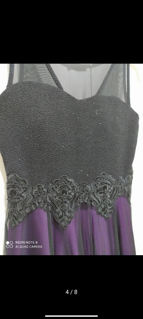 Mor Dantel Detaylı Kısa Gotik Abiye Elbise - Görsel 4