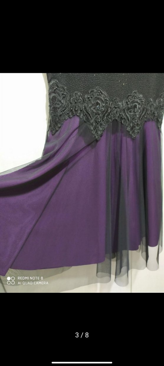 Mor Dantel Detaylı Kısa Gotik Abiye Elbise - Görsel 3