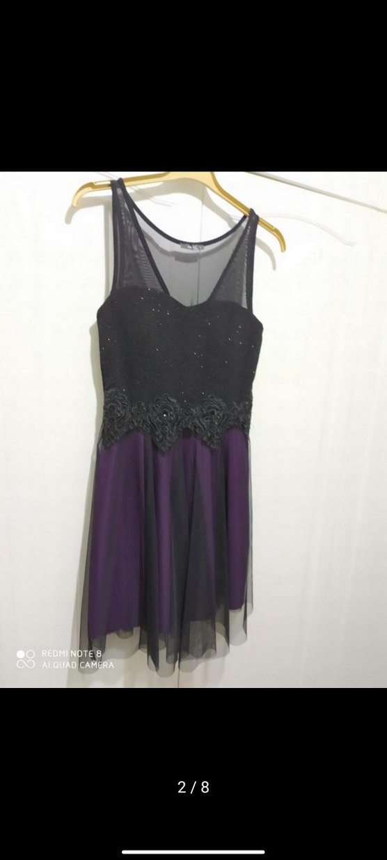 Mor Dantel Detaylı Kısa Gotik Abiye Elbise - Görsel 2