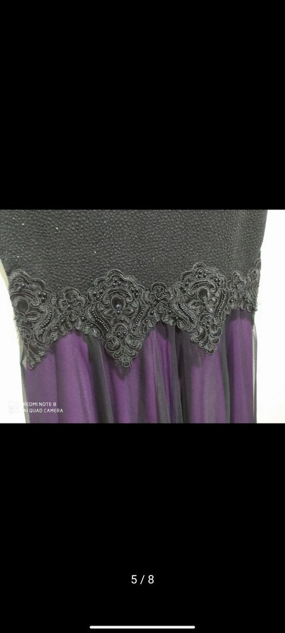 Mor Dantel Detaylı Kısa Gotik Abiye Elbise - Görsel 5