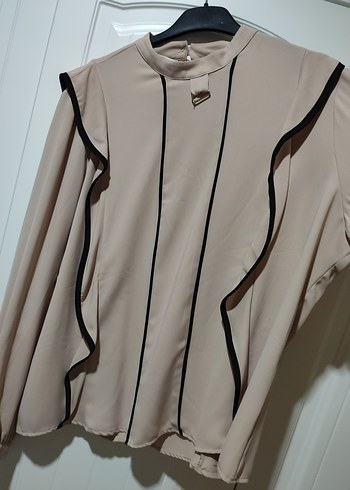 Bej Düğmeli Uzun Kollu Kadın Gömlek - Görsel 4