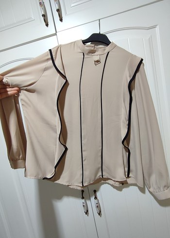 Bej Düğmeli Uzun Kollu Kadın Gömlek - Görsel 5