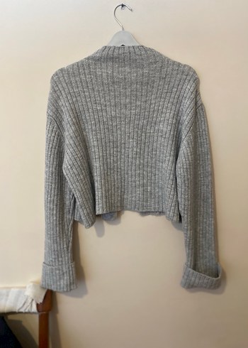 Gri Örgü Kadın Hırka Yüksek Yaka - Görsel 3