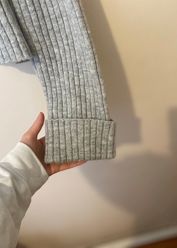 Gri Örgü Kadın Hırka Yüksek Yaka - Görsel 6