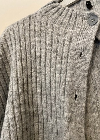 Gri Örgü Kadın Hırka Yüksek Yaka - Görsel 4