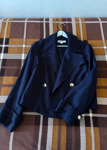 Zara Lacivert Cift Sirali Kisa Blazer Ceket