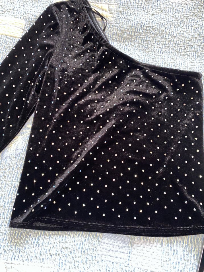 Puantiyeli Tek Kollu Payetli Bluz - Görsel 2