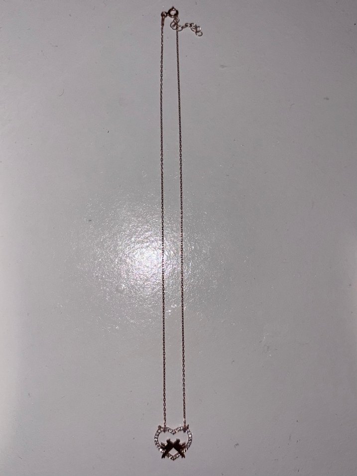 Taşlı Kalp ve Kuş Figürlü Gümüş Kolye - Görsel 2