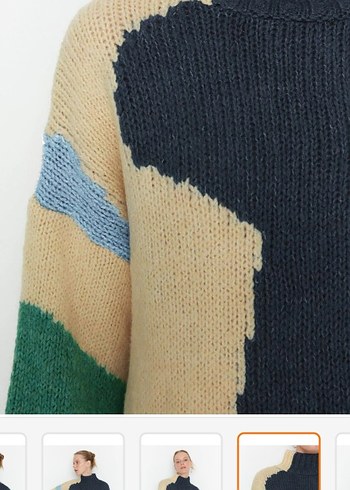 Renkli Örgü Kadın Boğazlı Kazak mavii rengii - Görsel 3