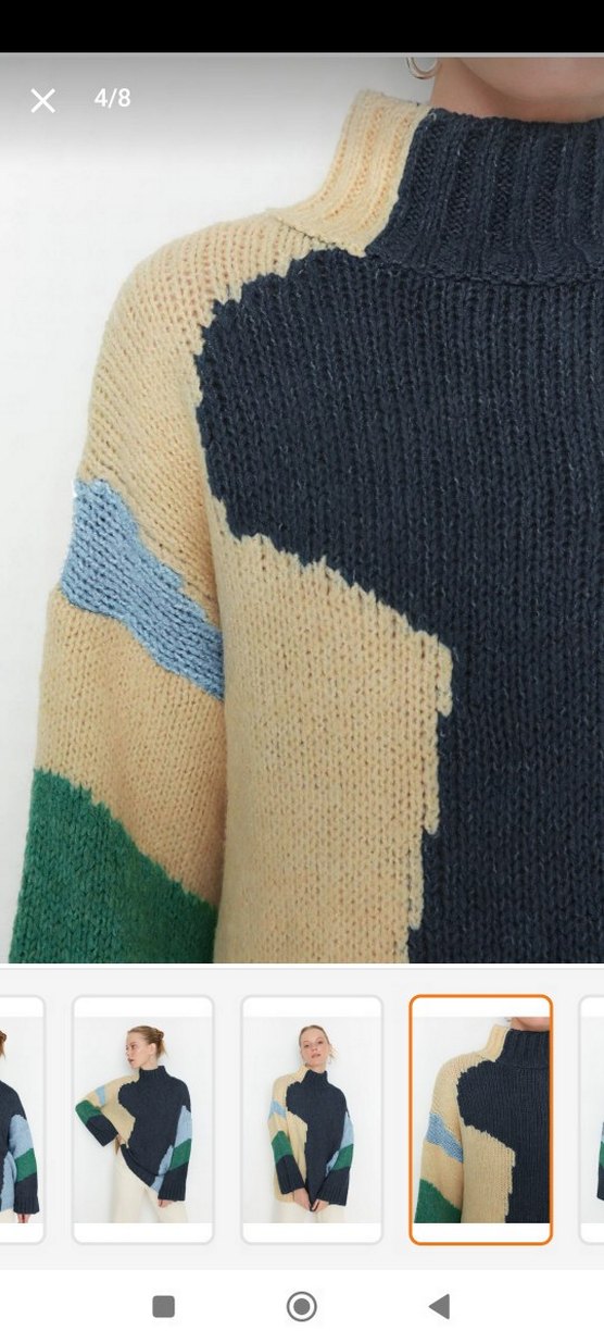 Renkli Örgü Kadın Boğazlı Kazak mavii rengii - Görsel 3