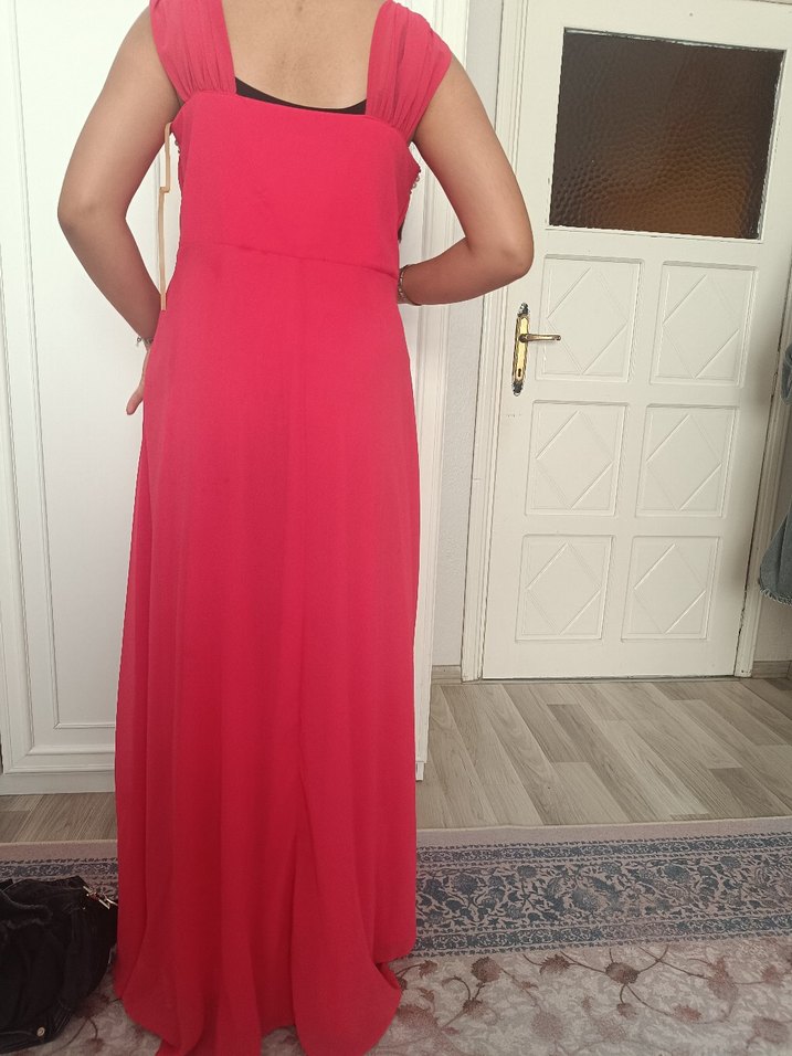 Pembe Drapeli Uzun Abiye Elbise - Görsel 2