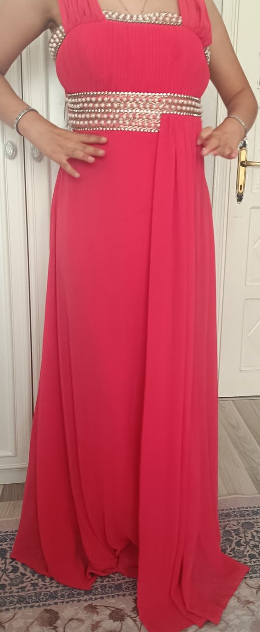 Pembe Drapeli Uzun Abiye Elbise - Görsel 3