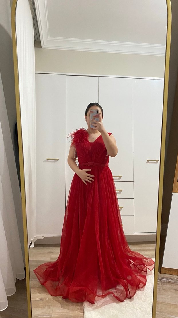 Klasik Zarafet Kırmızı Uzun Abiye Elbise - Görsel 2