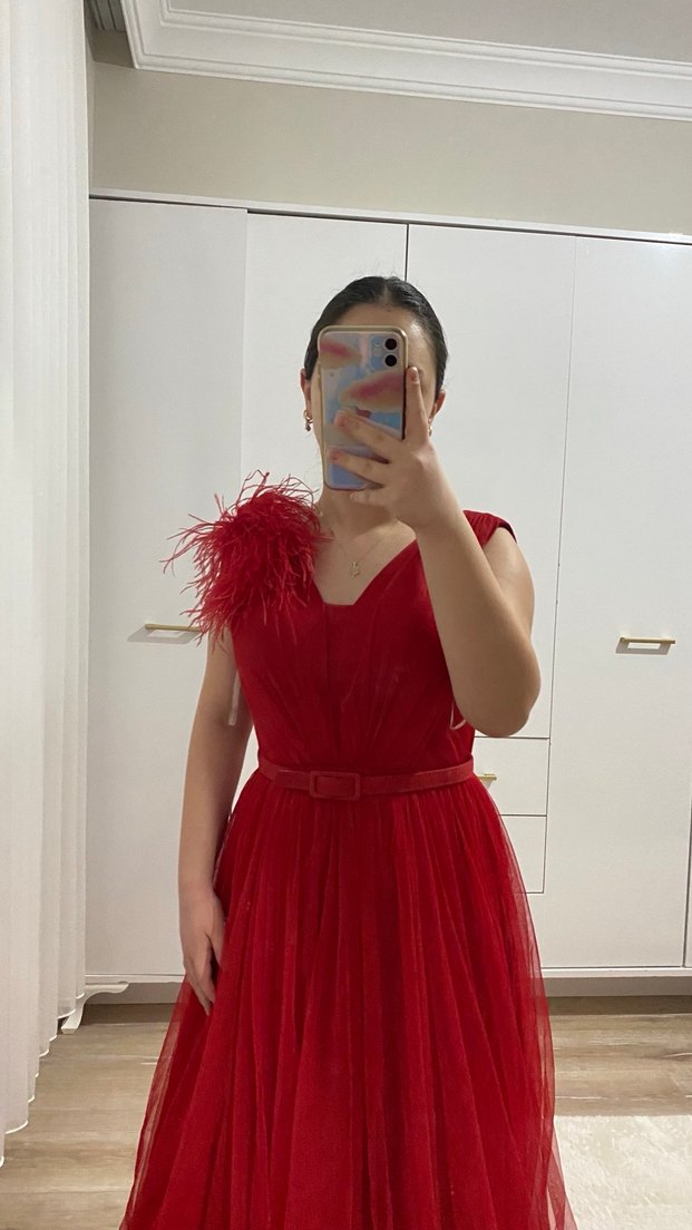 Klasik Zarafet Kırmızı Uzun Abiye Elbise - Görsel 3