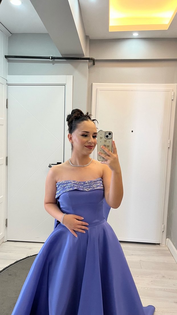 Ömür inn lila  Uzun Abiye Elbise - Görsel 4