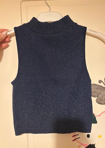 Pull and Bear Lacivert İsiltili Kolsuz Bogazli Triko Ust