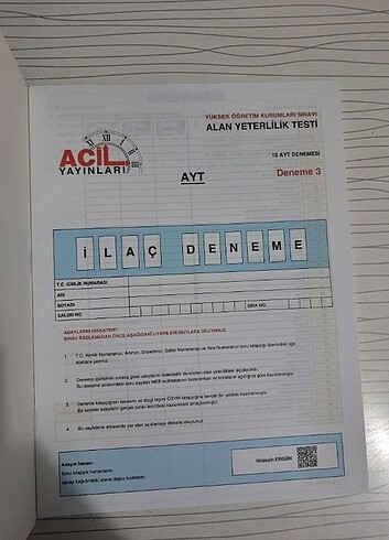  Acil Yayınları Matematiğin İlacı Ayt Deneme