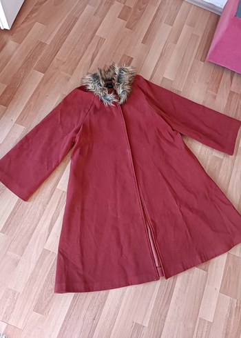 Puane Kürk Yakalı Bordo Kaban