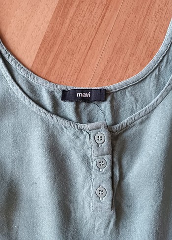 Mavi Düğmeli Mavi Keten Salaş Mini Atlet