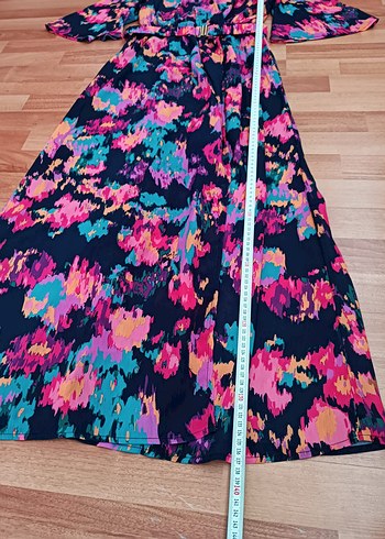 Çok Renkli Bohem Uzun Elbise V Yaka - Görsel 6