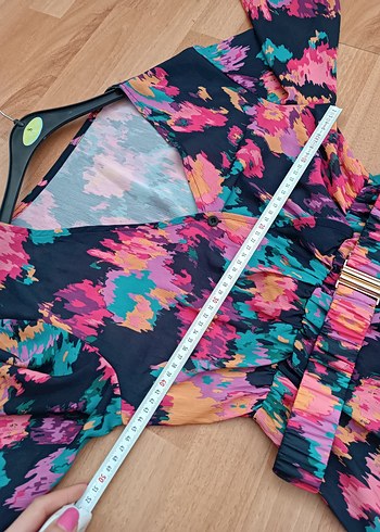 Çok Renkli Bohem Uzun Elbise V Yaka - Görsel 5