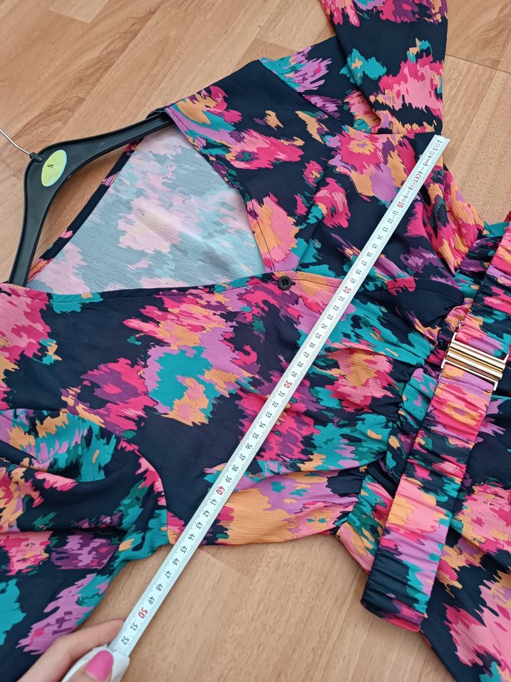 Çok Renkli Bohem Uzun Elbise V Yaka - Görsel 5