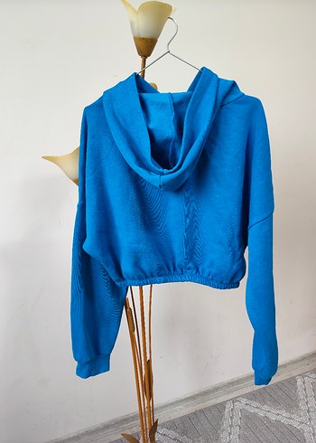 Mavi Kapüşonlu Kadın Sweatshirt - Görsel 7