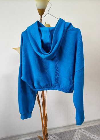 Mavi Kapüşonlu Kadın Sweatshirt - Görsel 5