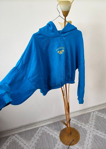 Mavi Kapüşonlu Kadın Sweatshirt - Görsel 3