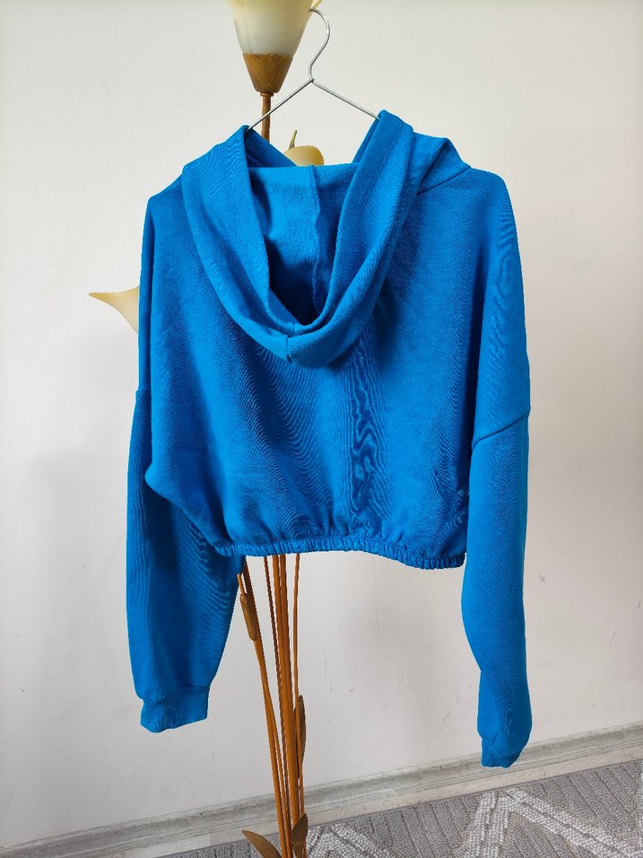 Mavi Kapüşonlu Kadın Sweatshirt - Görsel 5