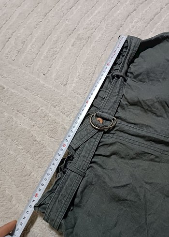 xl Beden Kemerli Haki Keten Mini Şort