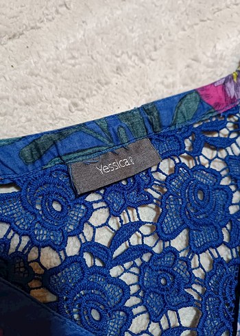 xl Beden mavi Renk Mavi V Yaka Dantel Detaylı Bluz