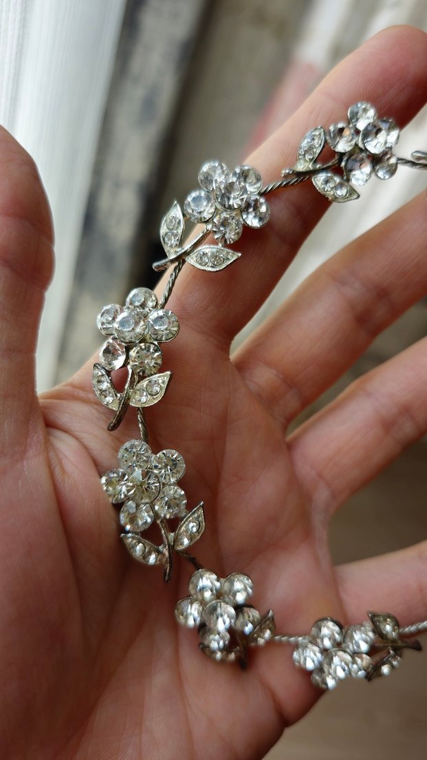 Çiçek Desenli Payetli Vintage Kadın saç aksesuar - Görsel 2