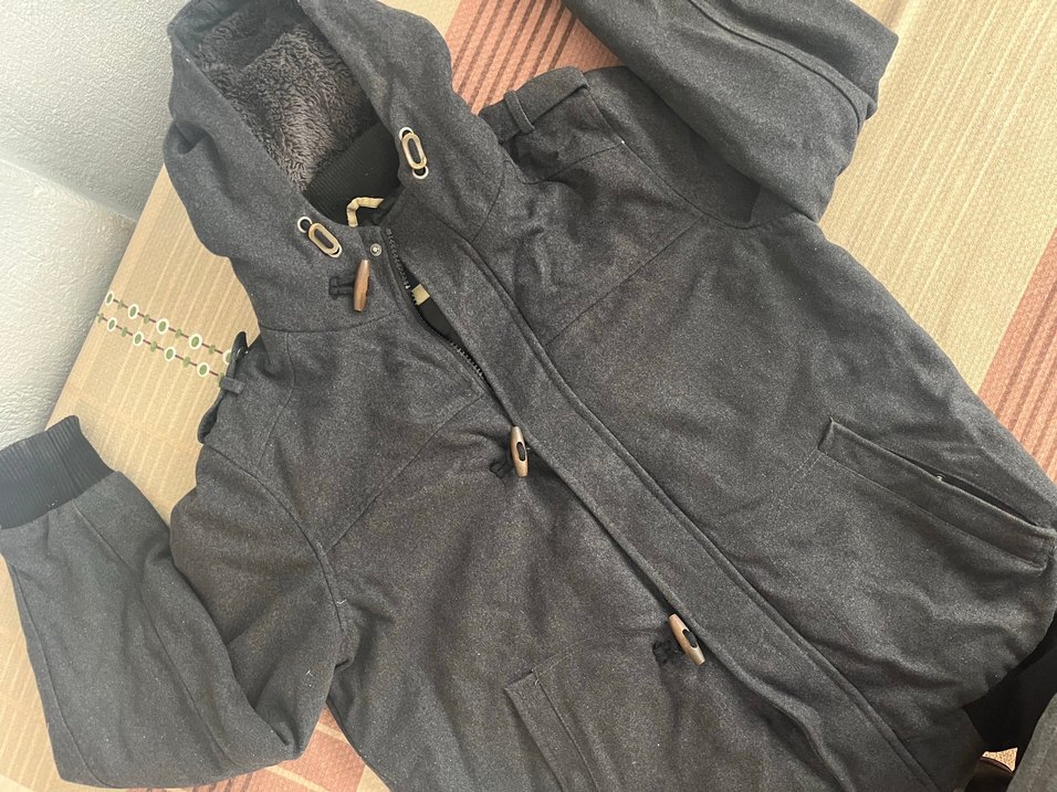 Koyu Gri Kapüşonlu Fermuarlı Ceket — görsel 3/10
