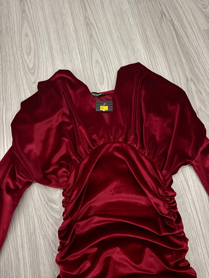 Bordo Kadife Mini Elbise — görsel 5/7