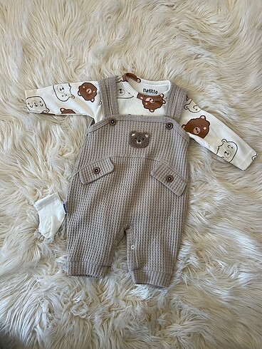 3 Ay Beden camel Renk Naffito 3 lü Bebek Tulum