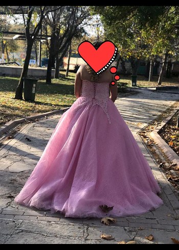 Diğer Pudra Pembe Straplez Dantel Abiye Elbise