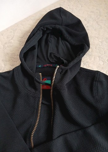 l Beden Erkek Siyah Kapüşonlu Fermuarlı Sweatshirt