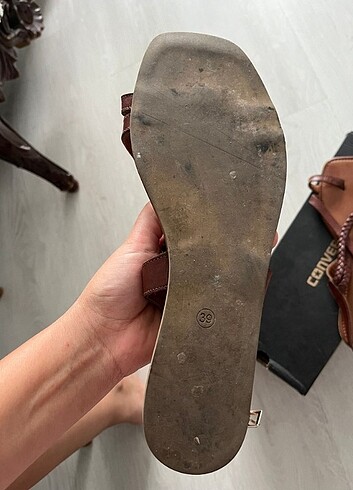 39 Beden kahverengi Renk Deri sandalet