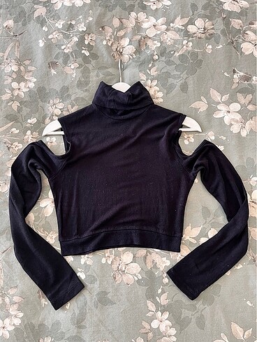 Crop boyunlu siyah body