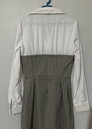 Gri Çizgili Midi Ofis Elbisesi - Görsel 2