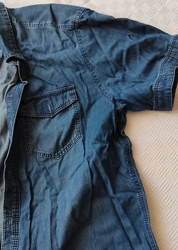 Erkek Mavi Denim Kısa Kollu Kot  Gömlek - Görsel 6