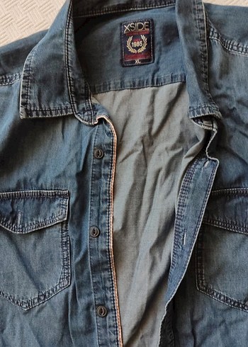Erkek Mavi Denim Kısa Kollu Kot  Gömlek - Görsel 3