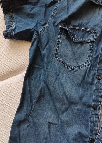 Erkek Mavi Denim Kısa Kollu Kot  Gömlek - Görsel 4