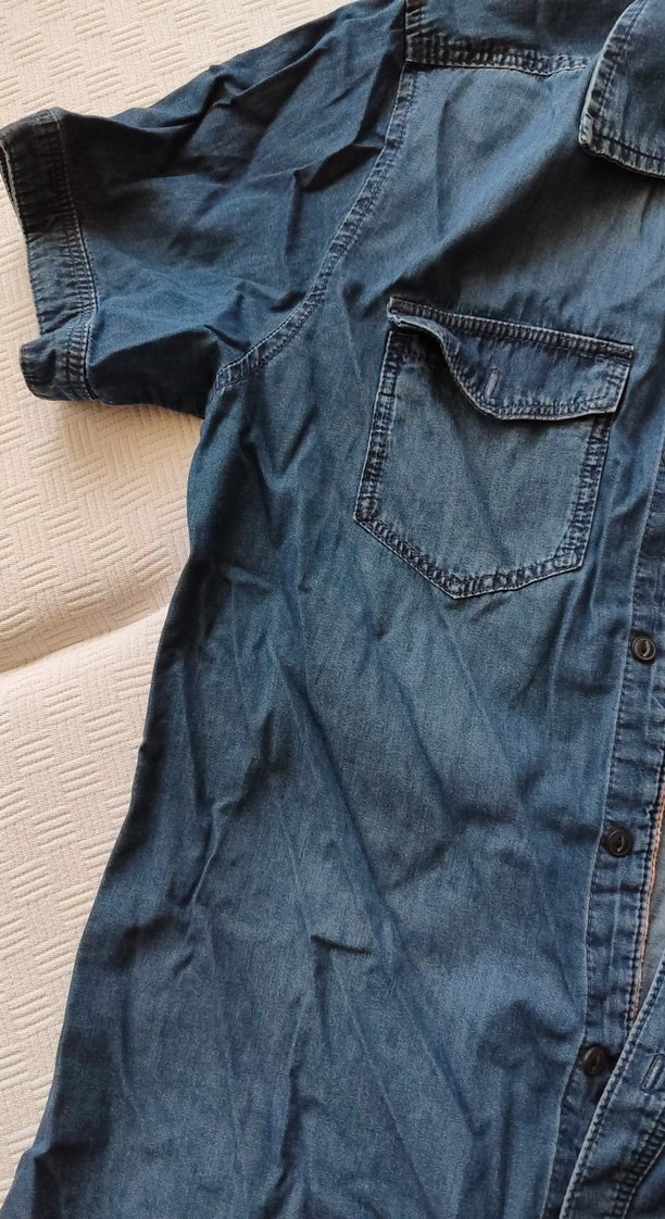 Erkek Mavi Denim Kısa Kollu Kot  Gömlek - Görsel 4