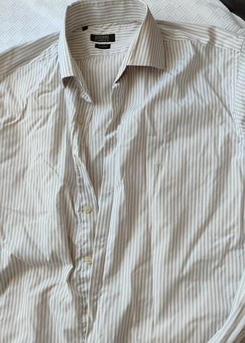 Beyaz gri  Çizgili Erkek pamuk Gömlek - Görsel 6