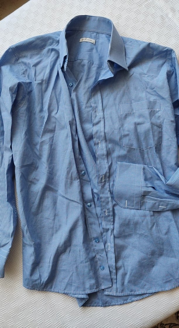 Düğmeli Erkek Mavi Keten Gömlek - Görsel 3