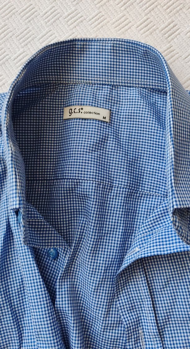 Düğmeli Erkek Mavi Keten Gömlek - Görsel 4